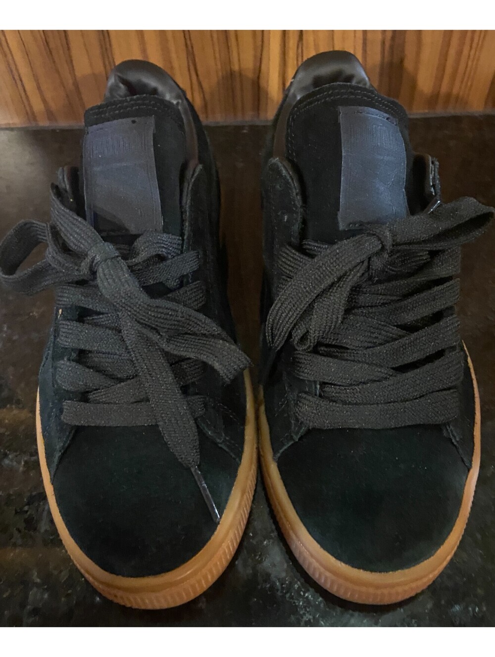 PUMA Suede Gum Black Gum 360987-01 Sz. 4.5 Thick Laces Skate Skateboard 90s EUC!